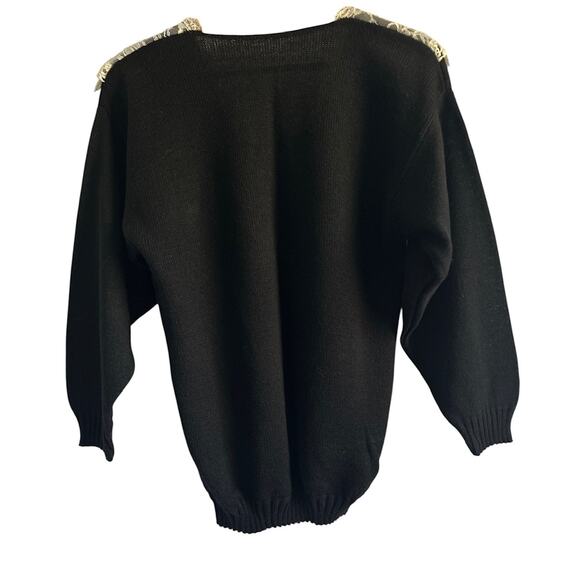 Vintage USA Black V Neck Cottagecore Lace Bib Collar Sweater - Picture 5 of 6